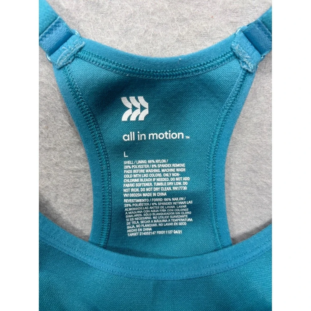 All in Motion Sports Bra Large Support Adjustable‎ Straps Teal Blue Workout